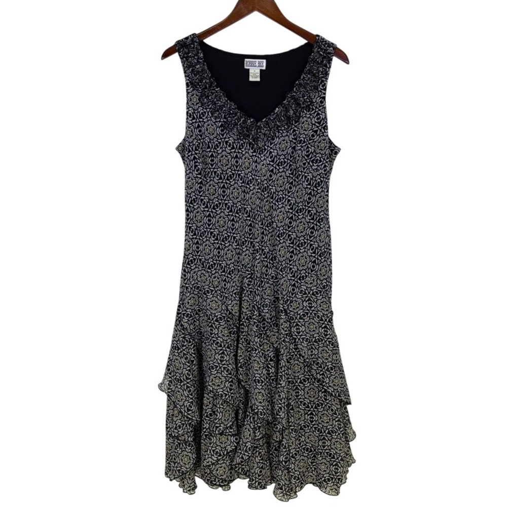 Robbie Bee Vintage Woman's Tiered Ruffle Dress 14 Black Geometric Whimsigoth